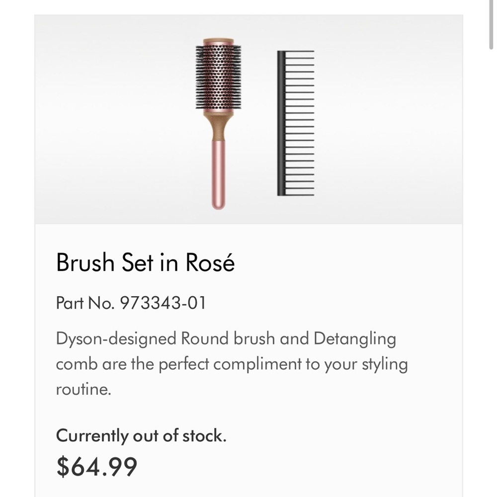 Dyson-designed Round brush and Detangling comb in Rosé — NWT